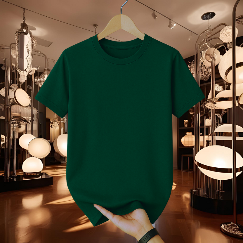 Half Sleeve Solid Premium Cotton T-shirt-Bottle Green
