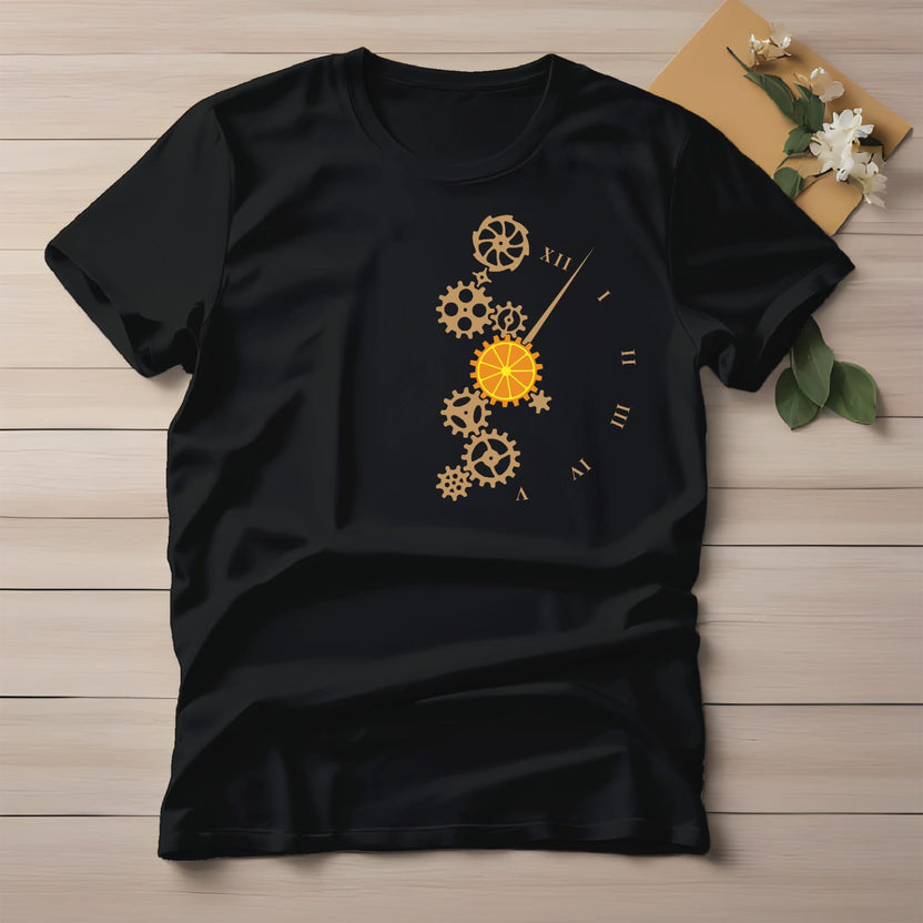 Half Sleeve t-shirt print Orange Clock