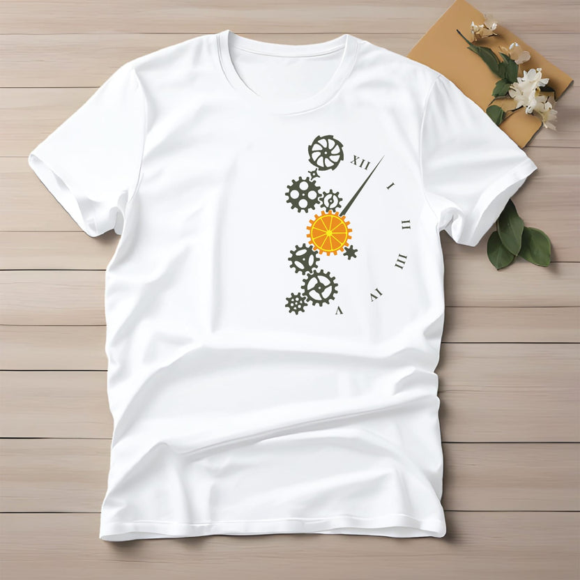 Half Sleeve t-shirt print Orange Clock