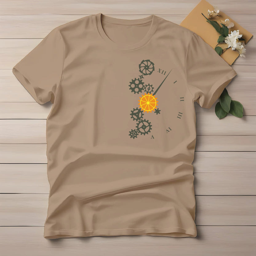Half Sleeve t-shirt print Orange Clock