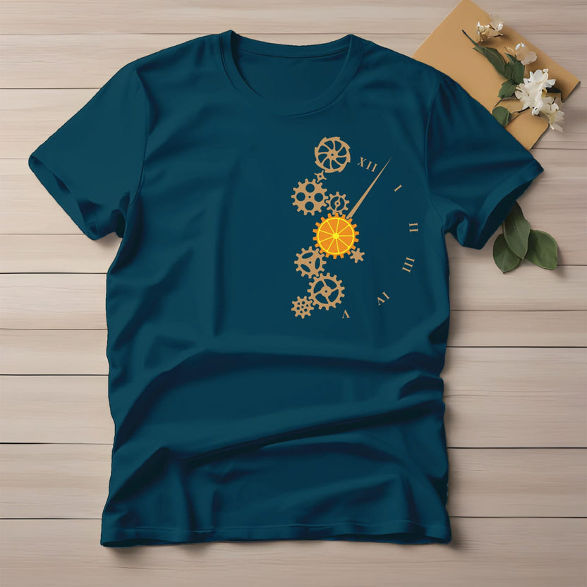 Half Sleeve t-shirt print Orange Clock