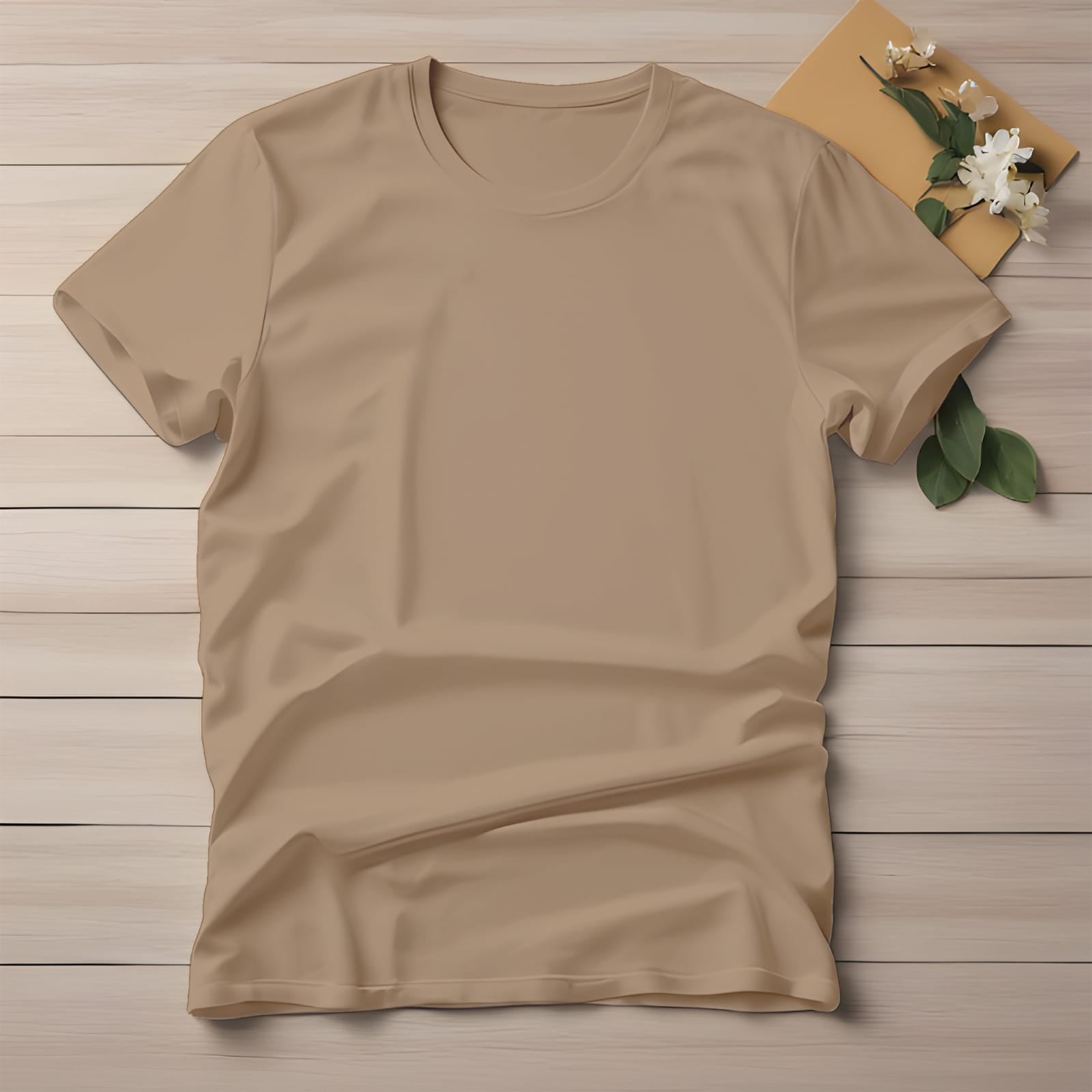 Half Sleeve Solid Premium Cotton T-shirt- Biscuit