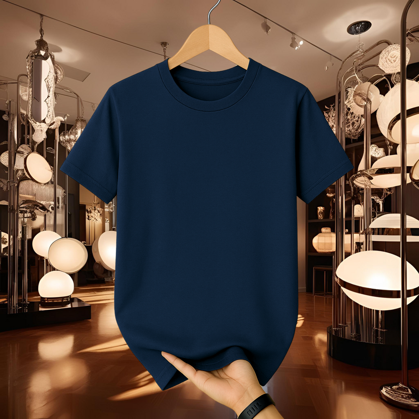 Half Sleeve Solid Premium Cotton T-shirt- Neavy Blue