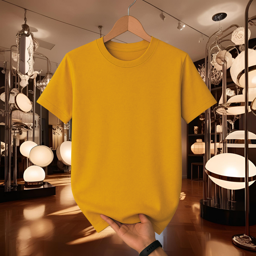 Half Sleeve Solid Premium Cotton T-shirt- Yellow